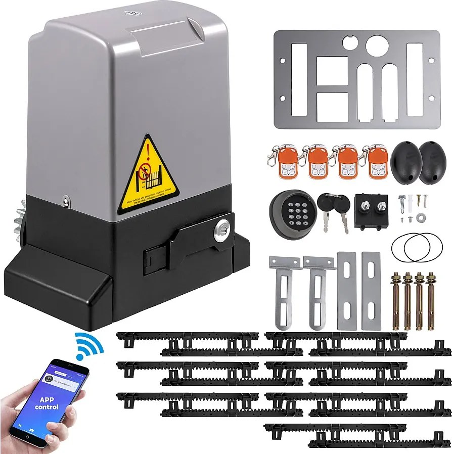 Otwieracz do Bram Przesuwnych SucceBuy, Otwieracz Bram Automatyczny 7 m z 4 Pilotami i Sterowaniem APP, Silnik do Bramy Elektrycznej dla Podjazdu Rolkowego