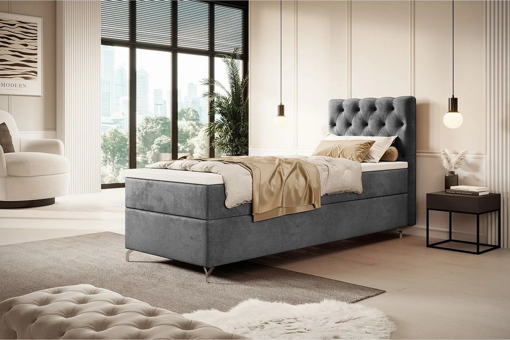 BOXBETT CHESTER 90x200 Monolith 92 z materacem H3 i topperem łóżko z pojemnikiem, pojedyncze, hotelowe, do sypialni, ze schowkiem