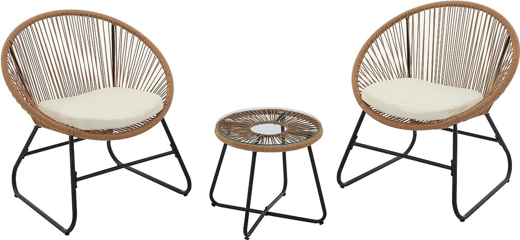 Zestaw mebli ogrodowych z technorattanu: 2 fotele i stolik kawowy - Naturalny jasny - PISALE marki MYLIA