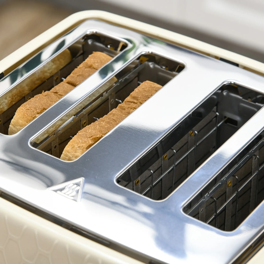 HOMCOM Zestaw do kuchni 2-w-1, Toster i Czajnik, wiele opcji, 1,7 L, 4 kromki jednocześnie, Tworzywo sztuczne, Kolor Beżowy