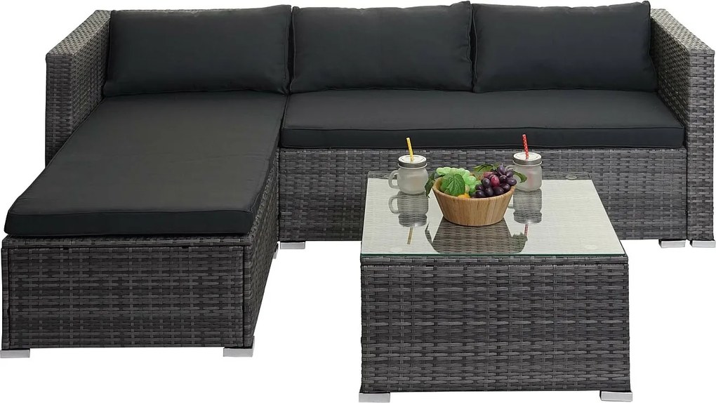 Zestaw polirattanowy MCW-F57 (3-częściowy),  szary, poduszki ciemnoszare bez poduszek dekoracyjnych