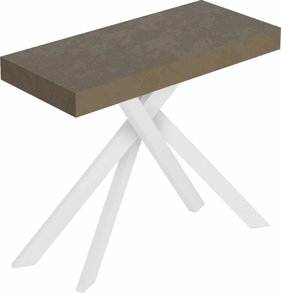 Saki Mały rozkładany stolik konsolowy w kolorze gołębiej szarości 90x40/196 cm z białymi nogami