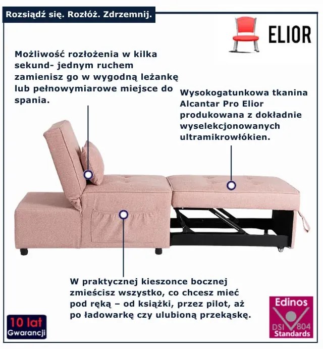 Różowy wielofunkcyjny fotel rozkładany C6-P91