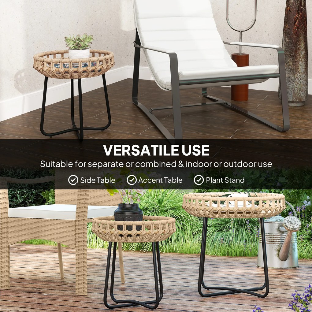 Outsunny Zestaw 2 Stolików Pomocniczych z Polirattanu Ø60/41 cm Okrągłe Odporny na Warunki Atmosferyczne Brązowy