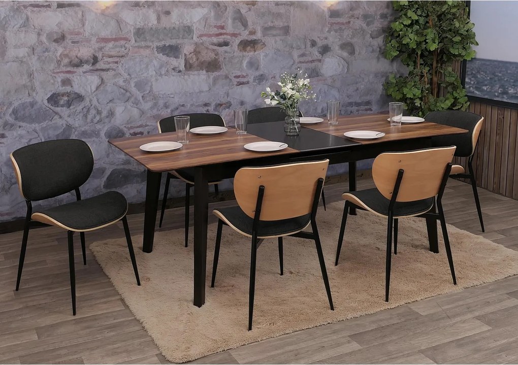 Krzesło do jadalni MCW-O45 (zestaw 6 sztuk),  naturalne, ciemnoszare