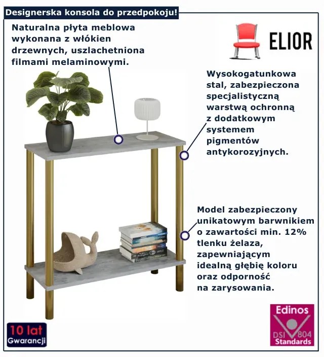 Konsola z podwójnym blatem beton + złoty R9-R88