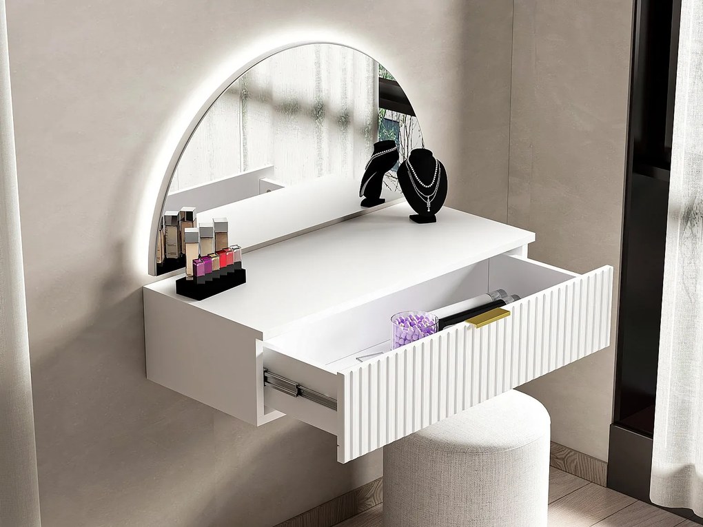 Toaletka wisząca z lustrem i oświetleniem LED - 1 szuflada - Biały - FRALYN marki Pascal Morabito