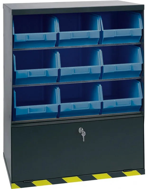 Szafki z plastikowymi pojemnikami i szufladą, 9 boksów