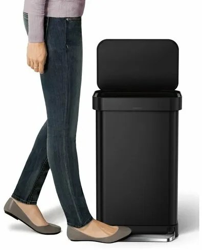 Simplehuman Prostokątny kosz na śmieci z pedałem ikieszenią na worki 45 l, czarny