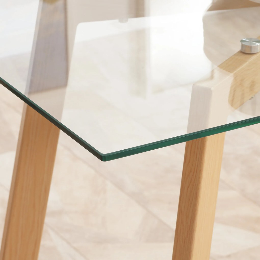 HOMCOM Stół dla 4 osób, Blat ze szkła, Stalowa podstawa z imitacją drewna, 120D x 60S x 76W cm