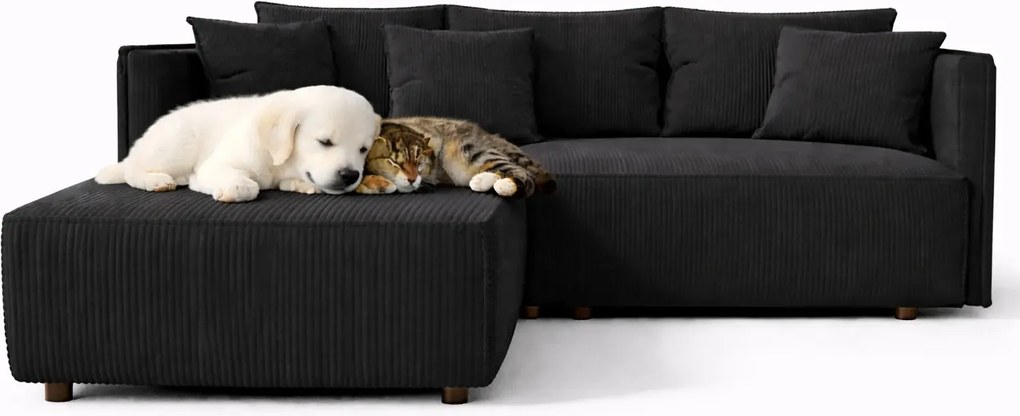 Czarna rozkładana nowoczesna sofa narożna M6-D12