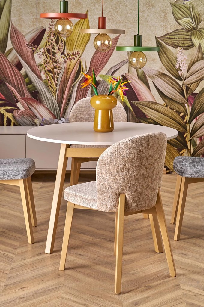 Stół okrągły rozkładany do jadalni płyta kaszmir/naturalny 102-142/102/73 cm RUBEN