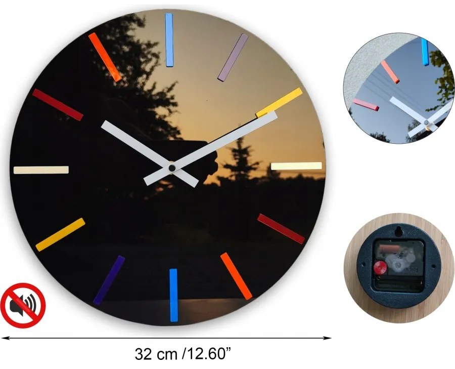 Zegar ścienny w stylu nowoczesnym akrylowy colorfull black okrągły kwarcowy