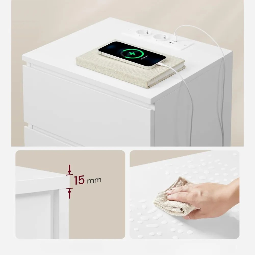 Stolik nocny z funkcją ładowania ZION, 35x40x59 cm, biały Vasagle