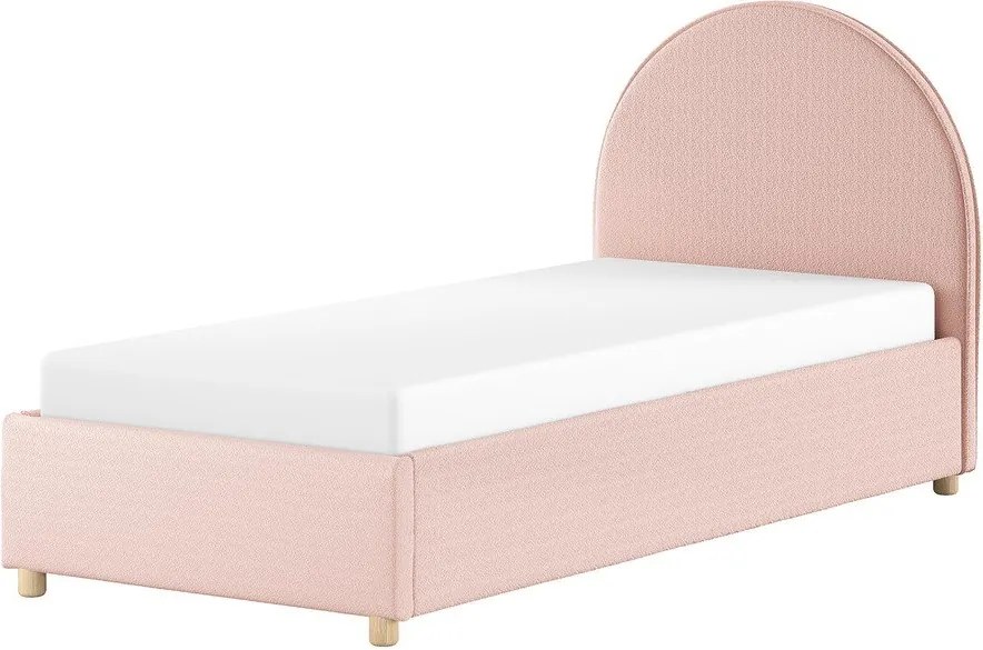 Różowe tapicerowane łóżko jednoosobowe ze schowkiem i stelażem 90x200 cm Moon – Vipack