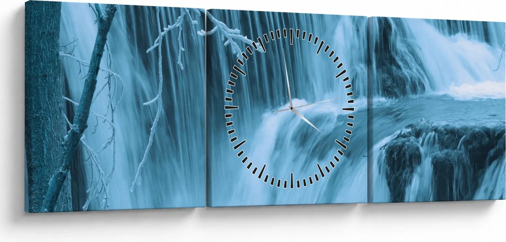 Obraz - lodowe wodospady (z zegarem) (90x30 cm)