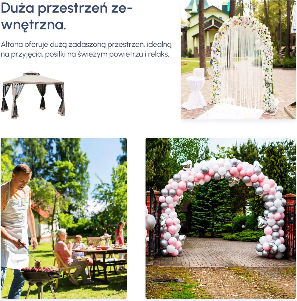 Outsunny Pawilon Ogrodowy 3x3 m z Ochroną UV i Dachem Podwójnym 294x294 cm | Aosom PL