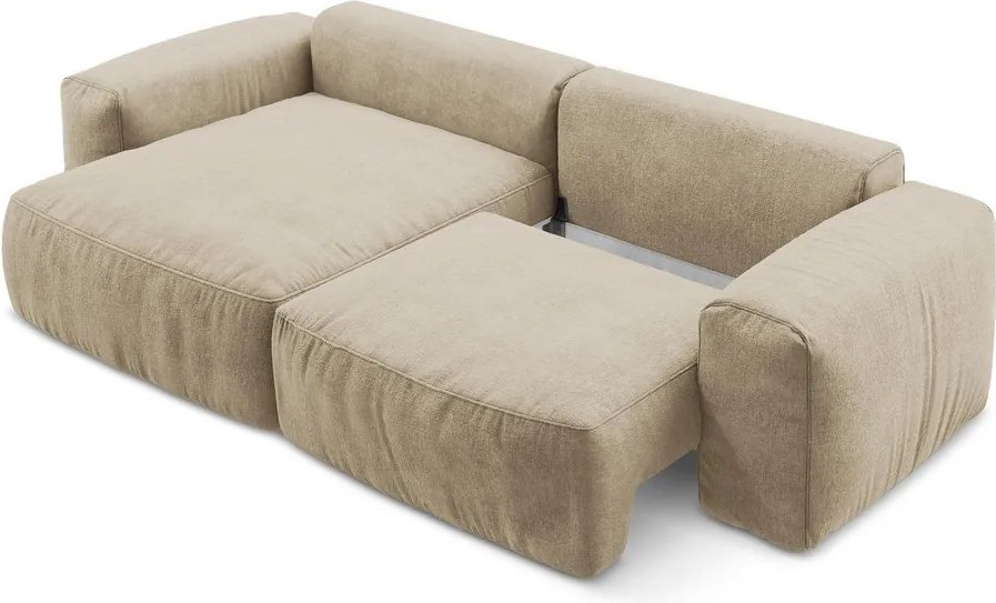 Jasnobrązowy rozkładany narożnik z tkaniny szenilowej (lewostronny/z szezlongiem) Kuki – Makamii