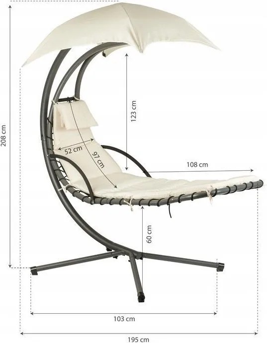 Wisząca leżanka ogrodowa na stelażu Tuscany 006, beżowa