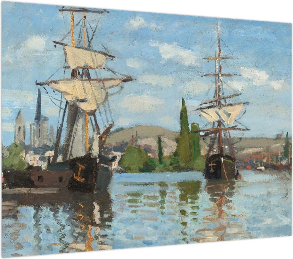Obraz na szkle - Claude Monet, Ships Riding on the Seine at Rouen, reprodukcje (70x50 cm)