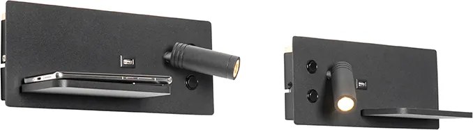 Zestaw 2 lamp ściennych czarnych w tym LED z USB i ładowarką indukcyjną - Riza