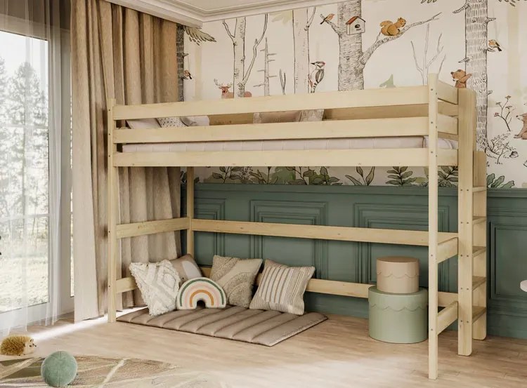 Drewniane sosnowe łóżko dziecięce na atresoli - 5 rozmiarów F3-T68