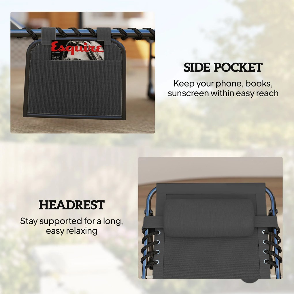 Outsunny Leżak Ogrodowy Składany przenośny z 5-stopniową regulacją oparcia, poduszką, zagłówkiem | Aosom PL