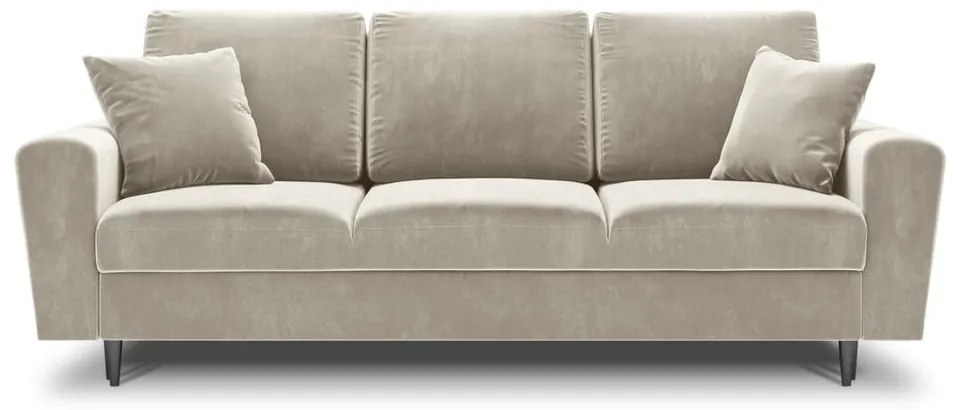Beżowa aksamitna rozkładana/ze schowkiem sofa 235 cm Kyoto – Cosmopolitan Design