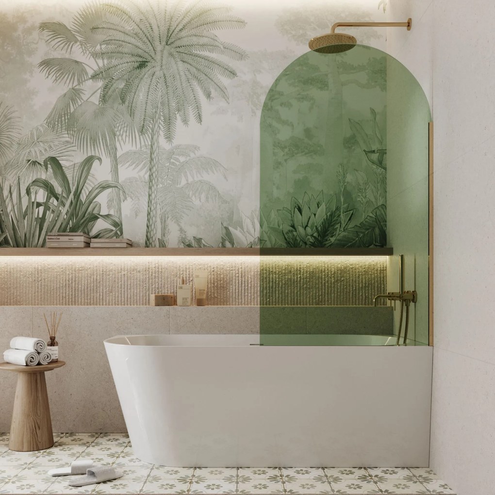 Parawan nawannowy półokrągły MOLIS Oval Green szkło zielone | Różne rozmiary : Kolor profili kabiny - złoty, Rozmiar - 80x150 cm