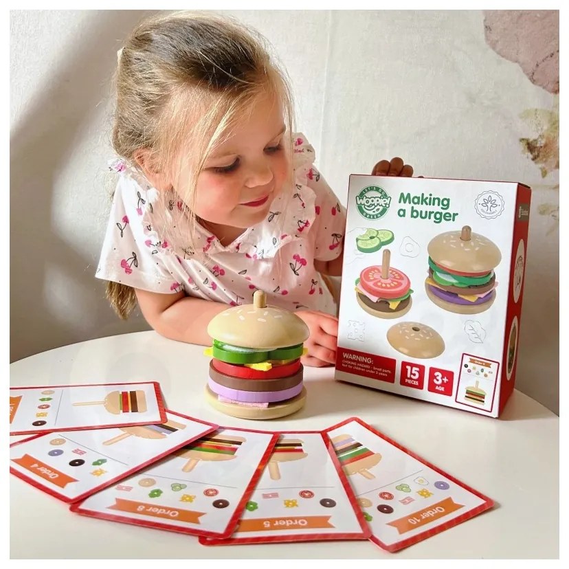 Woopie green drewniany burger restauracja układanka dla dzieci 15 el. certyfikat fsc