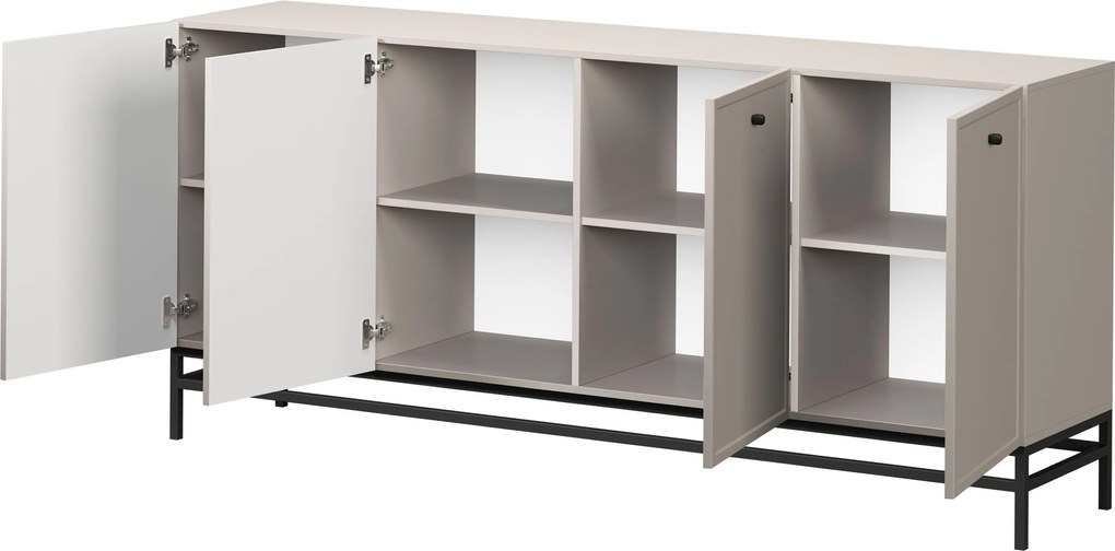 Komoda Lorini 200 cm czterodrzwiowa - kaszmir / czarne uchwyty / stelaż