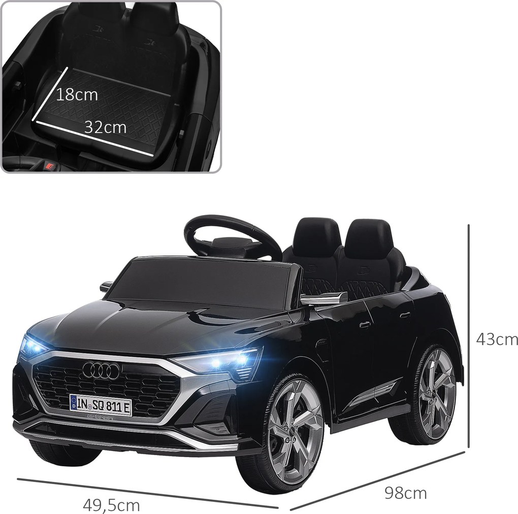 AIYAPLAY Elektryczny samochód dziecięcy, 12V Audi Q8, 3-5 km/h, pilot, reflektory, muzyka, Czarny