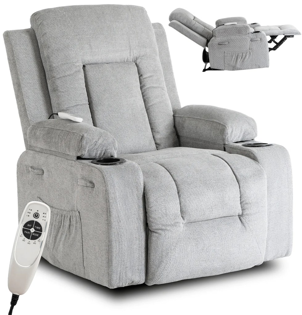 Fotel Masujący BOX 2 Rozkładany z Podnóżkiem Szary Nowoczesny