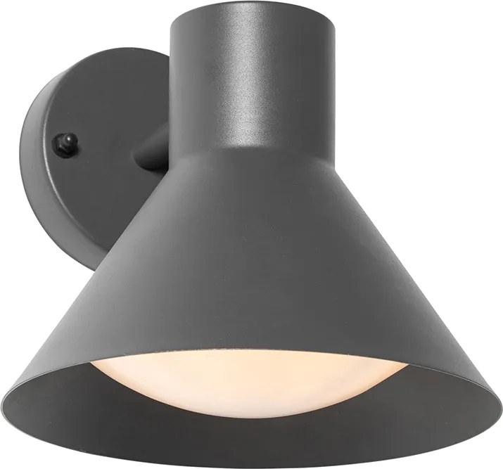 Industrialna lampa ścienna zewnętrzna ciemnoszara stożek IP44 - Natas