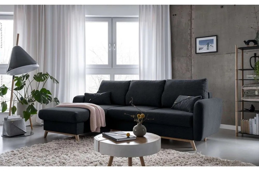 Ciemnoszary narożnik rozkładany Miuform Scandic Lagom, lewostronny