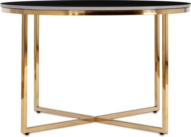 Stolik Kawowy Ceramiczny MARINE 80 cm Czarny Marmur Mat/Złoty Nowoczesny Glamour