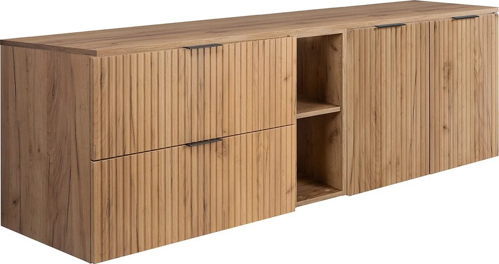 Zestaw łazienkowy: szafka z szufladami, szafka z drzwiami i regał 57×46×180 cm, kolor: Dąb Craft, uchwyt czarny