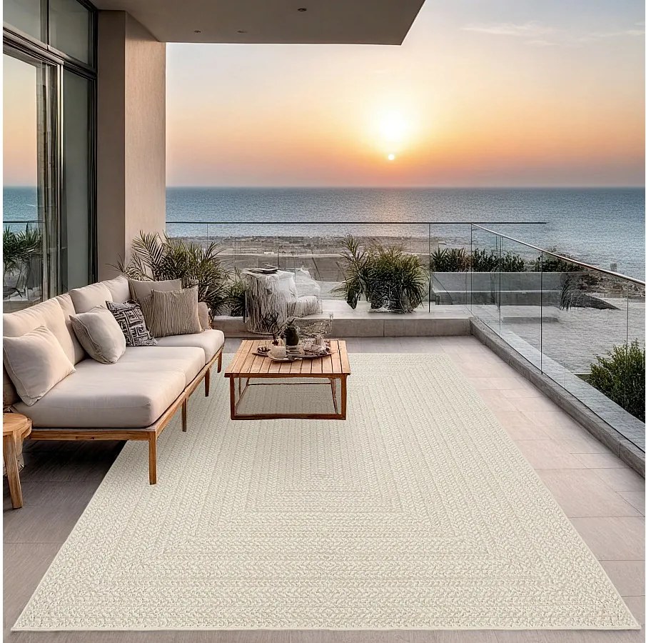 Dywan Kansas Wewnątrz Zewnątrz Styl Juta Odporny Pogodę zwykły - Krem - 140 x 200 cm