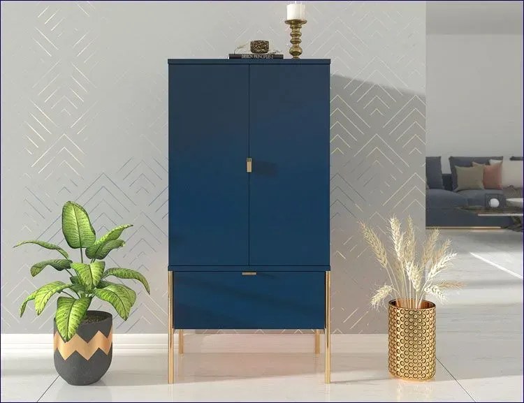Wysoka komoda na nóżkach w stylu glamour Marly 4X - Granat