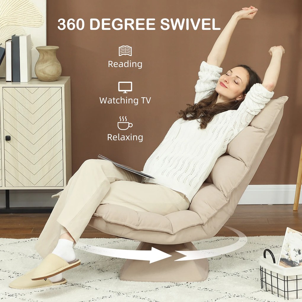 HOMCOM Relaksacyjny Fotel Czytelniczy, Obrotowy, W Wyglądzie Lnu, 62 x 70 x 95 cm, Kolor Beżowy