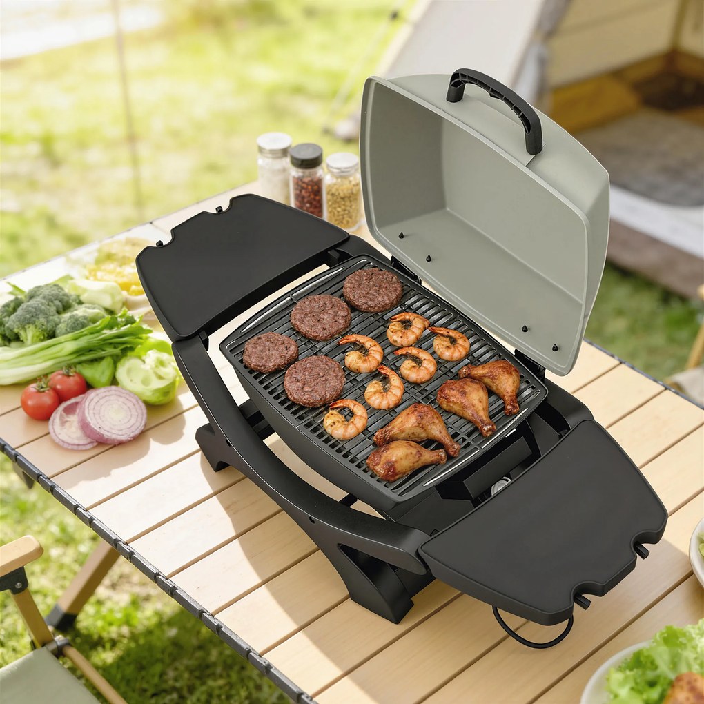 Outsunny Grill Stołowy Elektryczny 2300 W 23x71 cm Przenośny z Emaliowanymi Rusztami i Tacką na Tłuszcz | Aosom PL