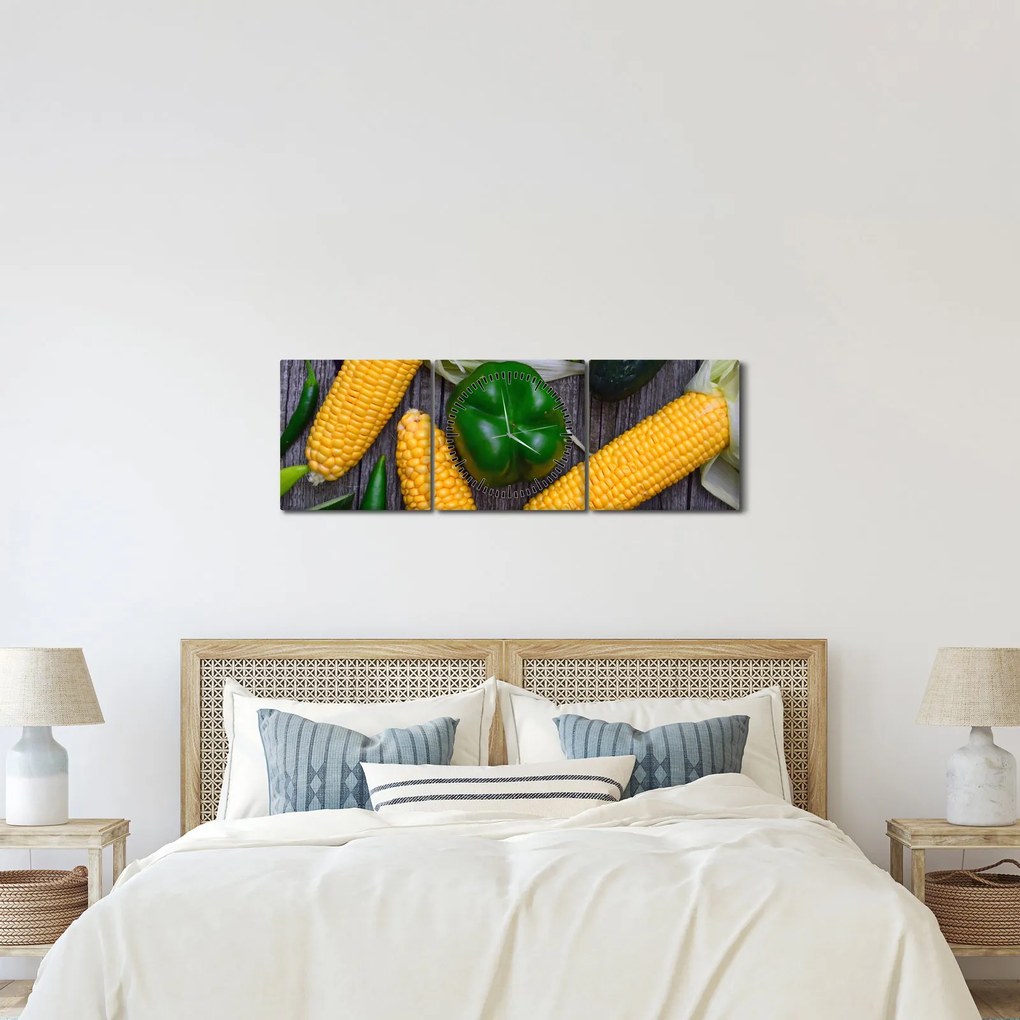 Obraz warzyw (z zegarem) (90x30 cm)
