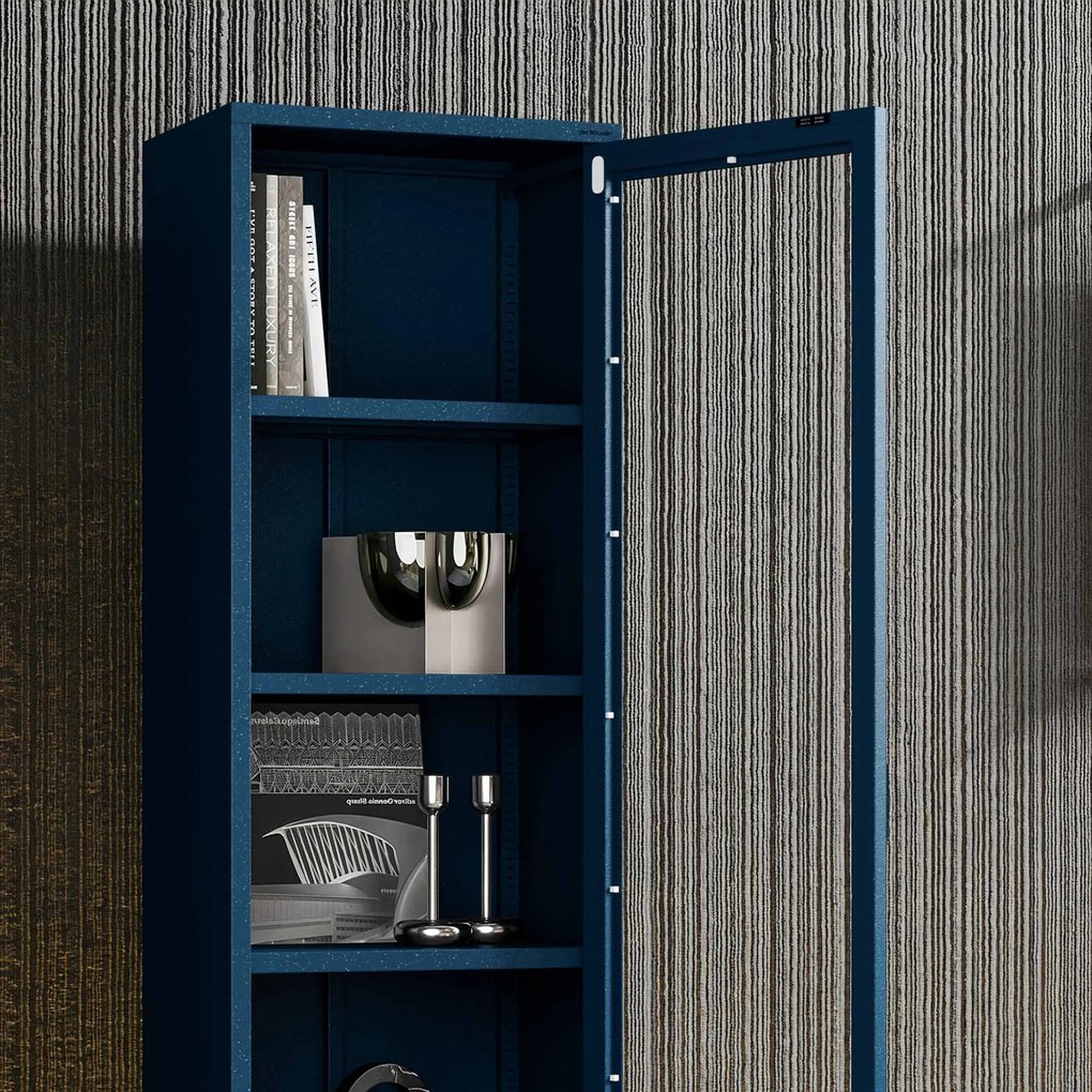 Witryna szklana do salonu wąska granatowa Modern LUIGI 500 x 1800 x 350 mm