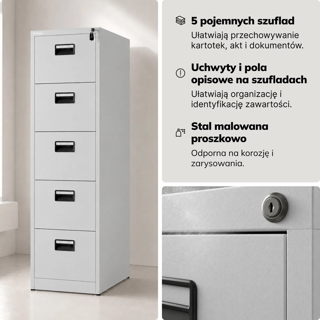 Szafa kartotekowa metalowa z 5 szufladami szara, 460x1625.5x600 mm: SARA V5