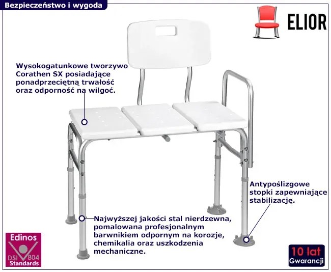 Białe regulowane siedzisko do wanny dla seniora - Ovix