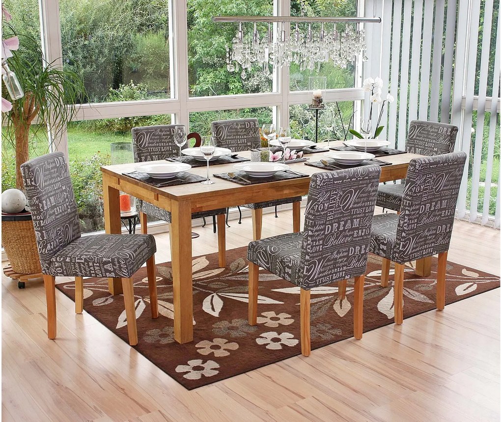 Krzesło do jadalni Littau (zestaw 6 sztuk),  tkanina z napisem, szary, jasne nogi