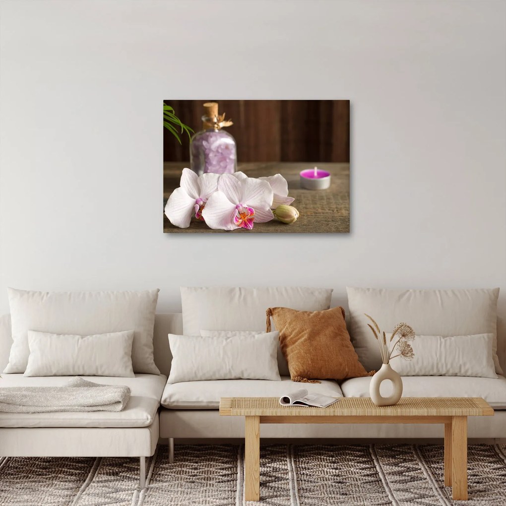 Obraz - Świeca i orchidee (70x50 cm)