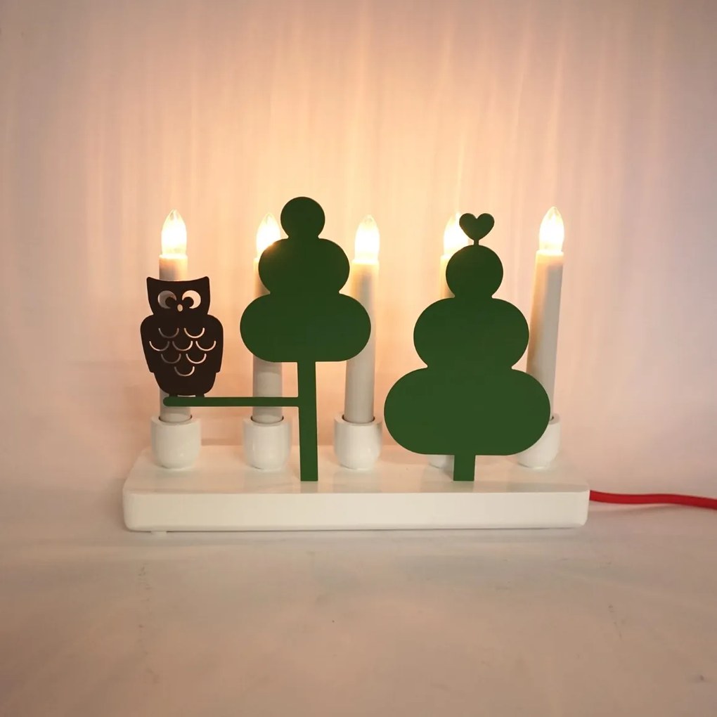 Elektryczny metalowy świecznik WOOD OWL, biały