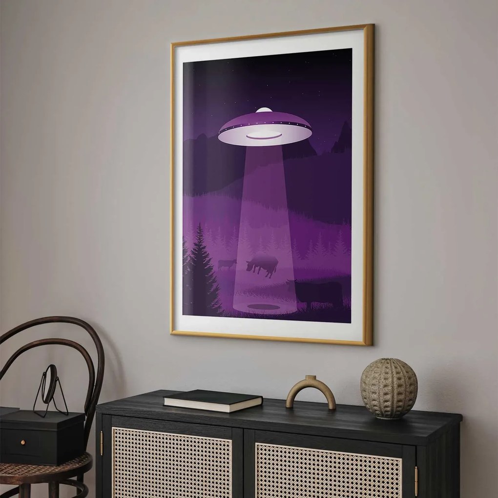 Plakat Ufo 21x30 cm z ramą złotą z marginesem ARTGEIST B