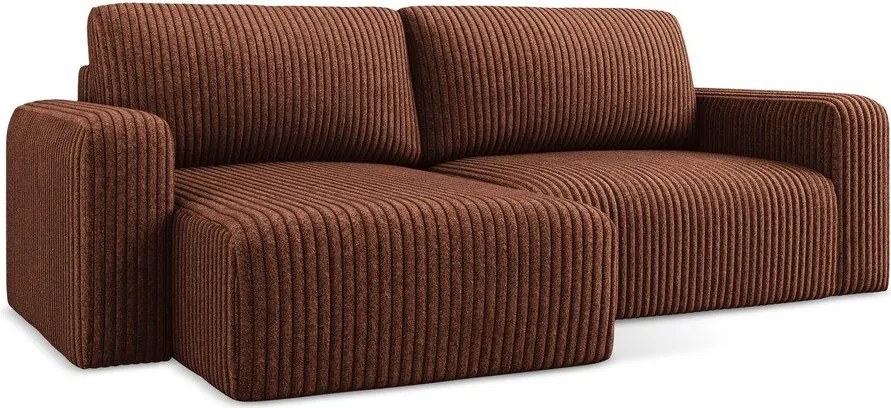 Sztruksowy rozkładany narożnik ze schowkiem (lewostronny/z szezlongiem) w kolorze terakoty Kona – Makamii